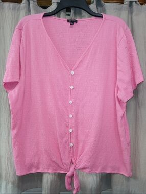 Talbots Pink Button-Front Tie Hem Top